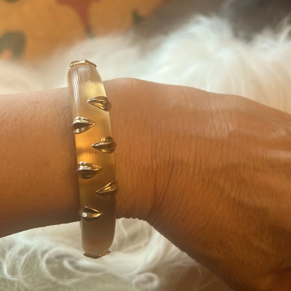 Alexis Bittar Lucite Gold Hinged Bangle with Gold Studs - Picture 3 of 5